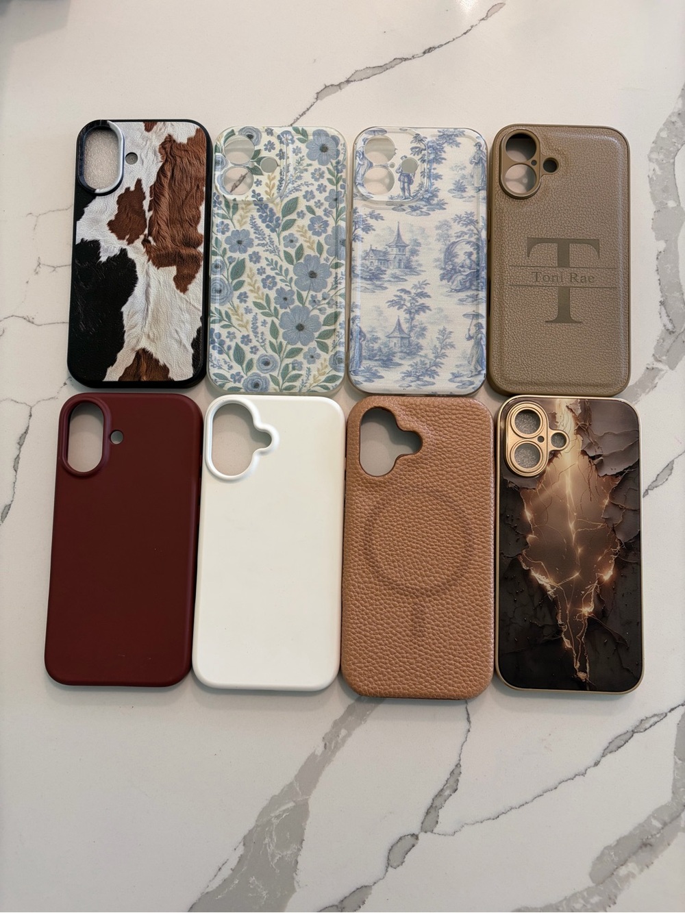 SET OF 8 iPhone 16 Cases - Brown, Beige, White, Floral, Xmas Red, Gold Design